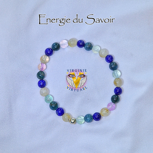 Bracelet "Énergie du Savoir" - Apatite, Fluorite, Lapis Lazuli et Quartz Rutile
